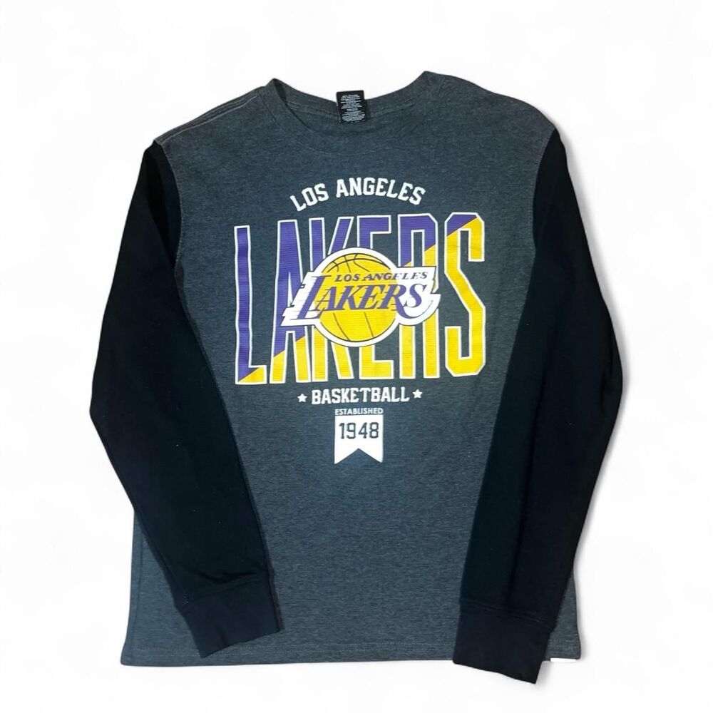 NBA Los Angeles Lakers Men's Grey and Black Raglan Thermal LS Shirt SZ M